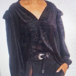 Tanya Taylor Black Lucy Devore Blouse Size S